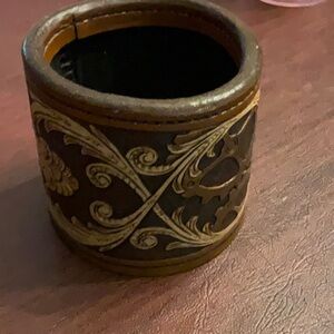 Dice cup, Leather Handmade heart steam punk design.